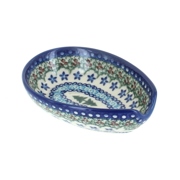 Blue Rose Polish Pottery Holiday Pine Small Spoon Rest