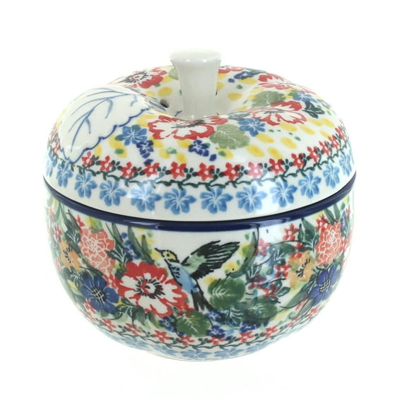 Blue Rose Polish Pottery Hummingbird Apple Baker