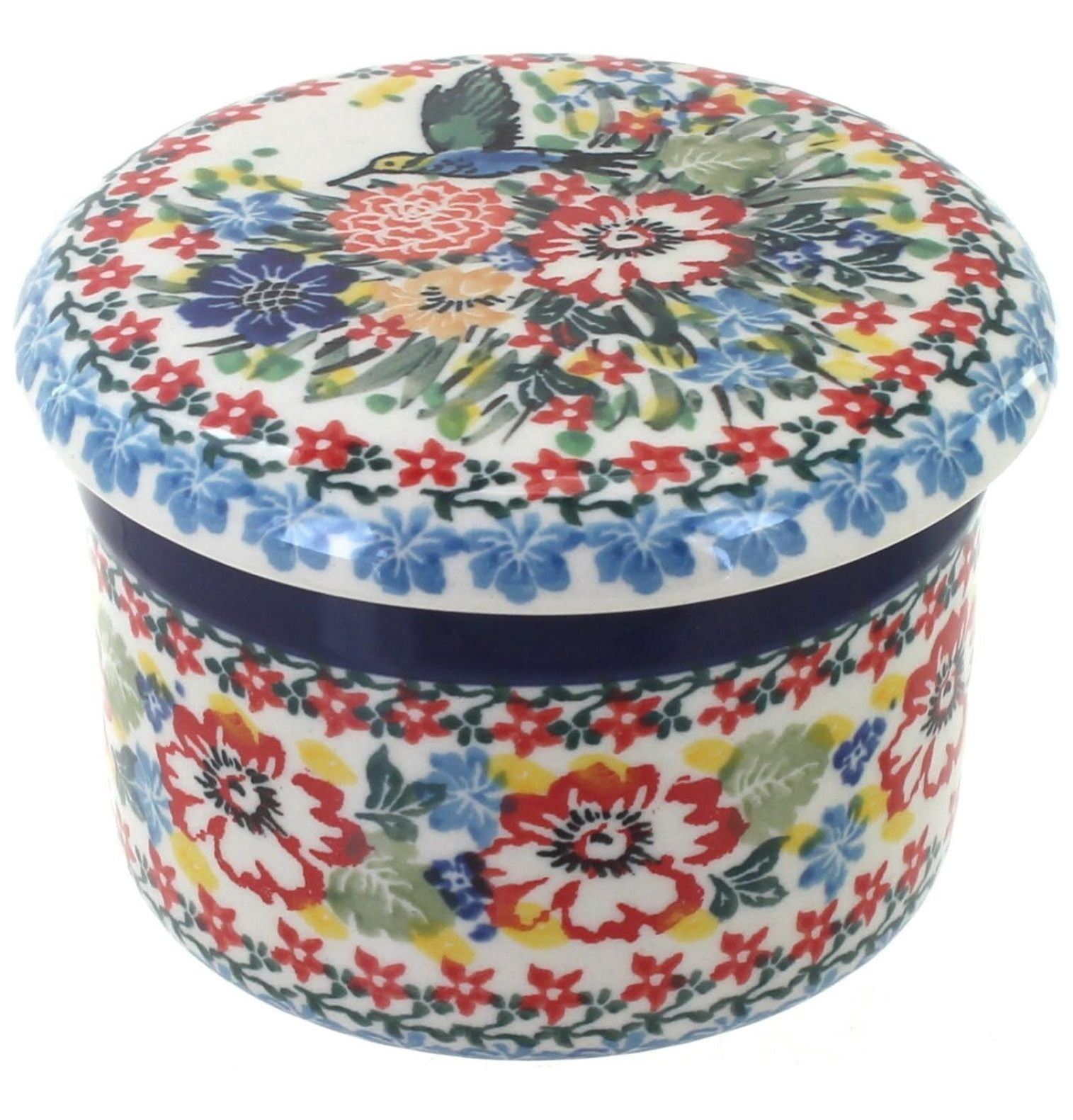 Plato De Cena De Cerámica Polaca Con Colibrí Y Rosas Azules – 10.5 Pulgadas, Hecho A Mano En Polonia – Apto Para Microondas Y Lavavajillas