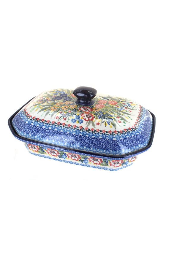 Blue Rose Polish Pottery Hummingbird Large Covered Baker