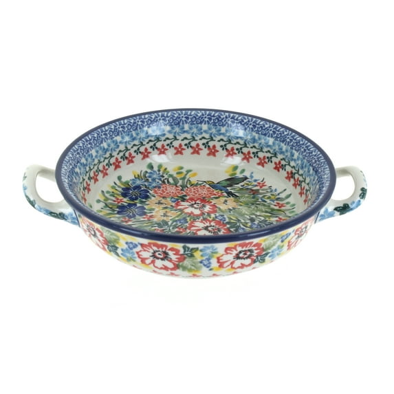 Blue Rose Polish Pottery Hummingbird Mini Casserole Dish with Handles