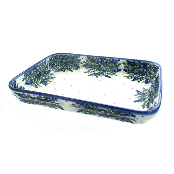 Blue Rose Polish Pottery Hyacinth Large Rectangular Baker