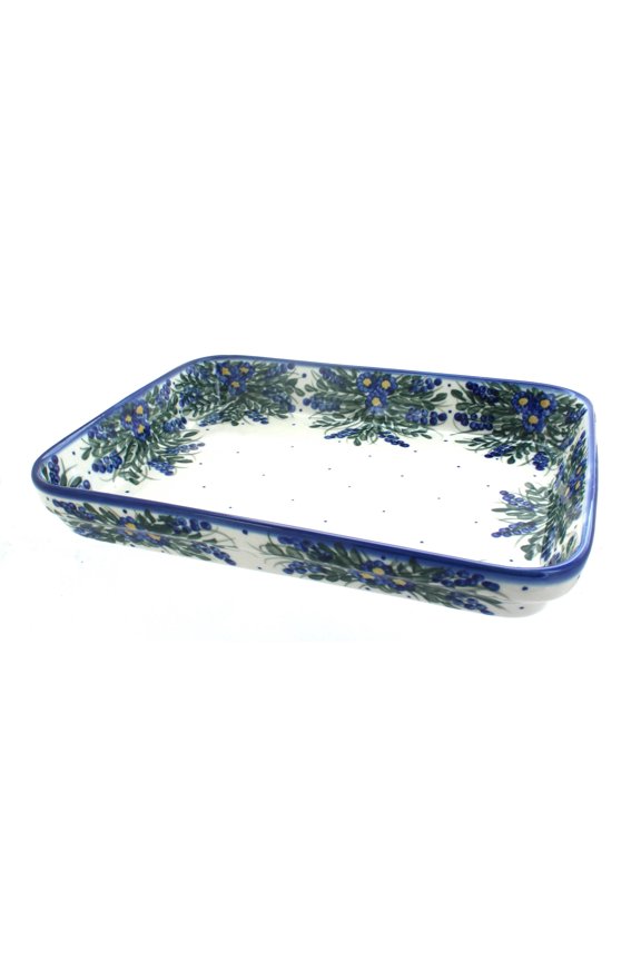 Blue Rose Polish Pottery Hyacinth Large Rectangular Baker