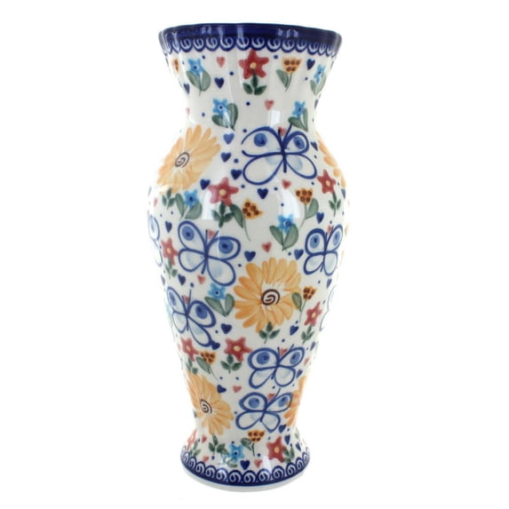 Blue Rose Polish Pottery Indoor Tabletop Butterfly Tall Vase