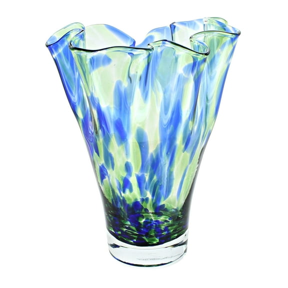 Blue Rose Polish Pottery Indoor Tabletop Cobalt and Green Confetti Ribbon Vase