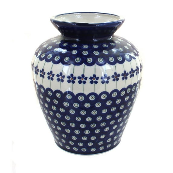 Blue Rose Polish Pottery Indoor Tabletop Flowering Peacock Medium Vase