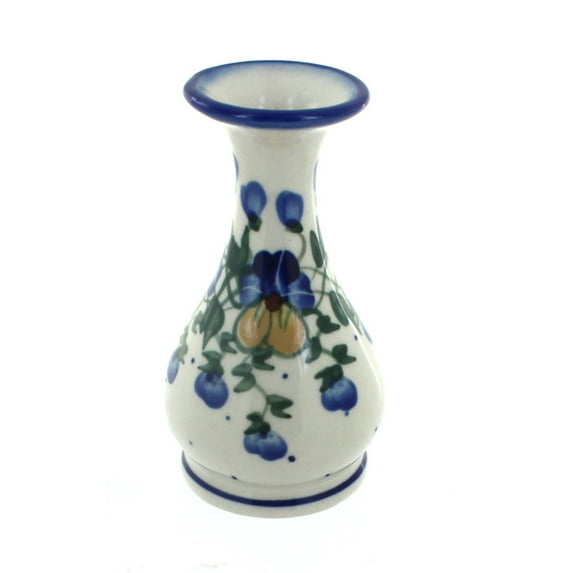 Blue Rose Polish Pottery Indoor Tabletop Pansies Bud Vase