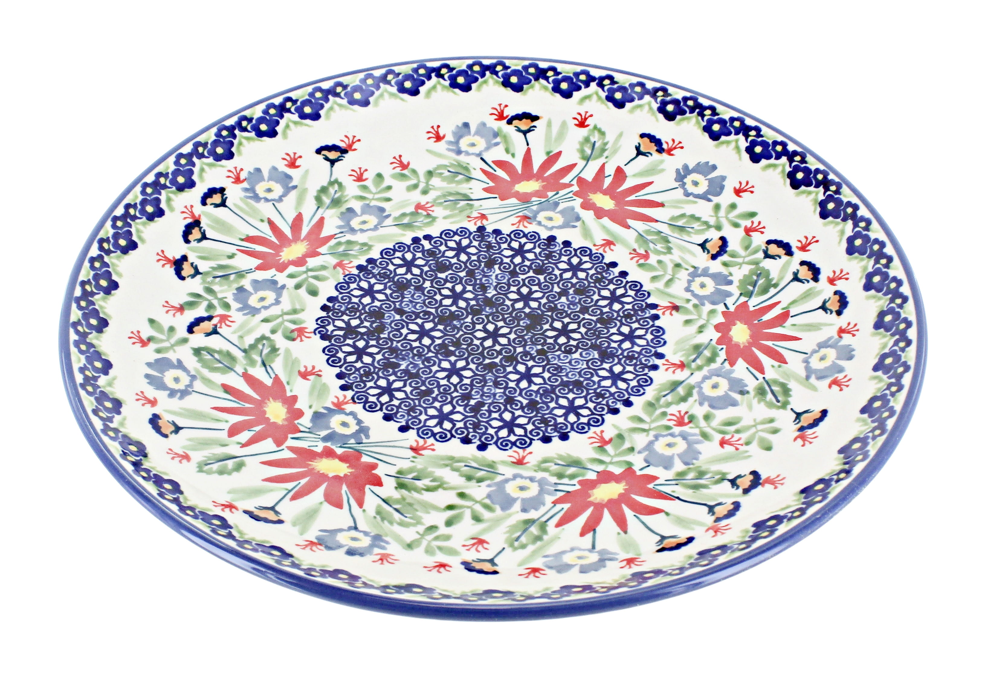 Blue Rose Polish Pottery Loaf Baker - 10"x6.25" Hand-Painted Ceramic Bread Pan, Red Jungle Bouquet Pattern
