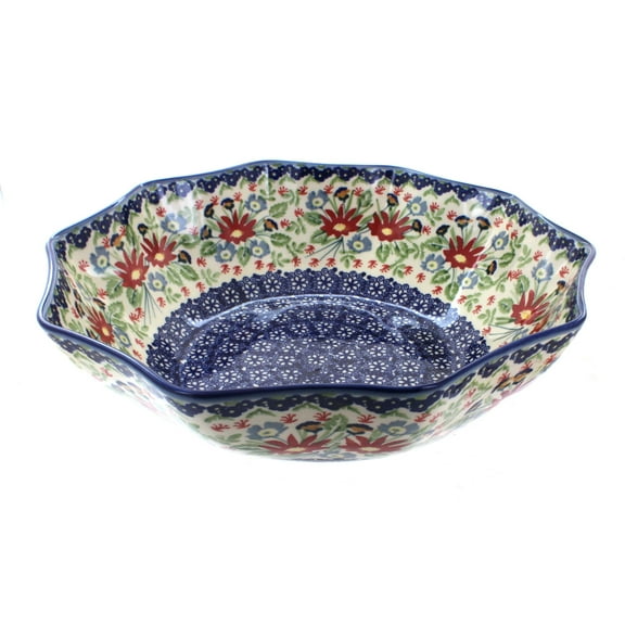 Blue Rose Polish Pottery Jungle Bouquet Large Decagonal Serving Bowl