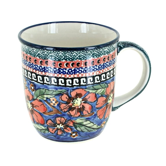 Blue Rose Polish Pottery Jungle Flower Plain Coffee Mug