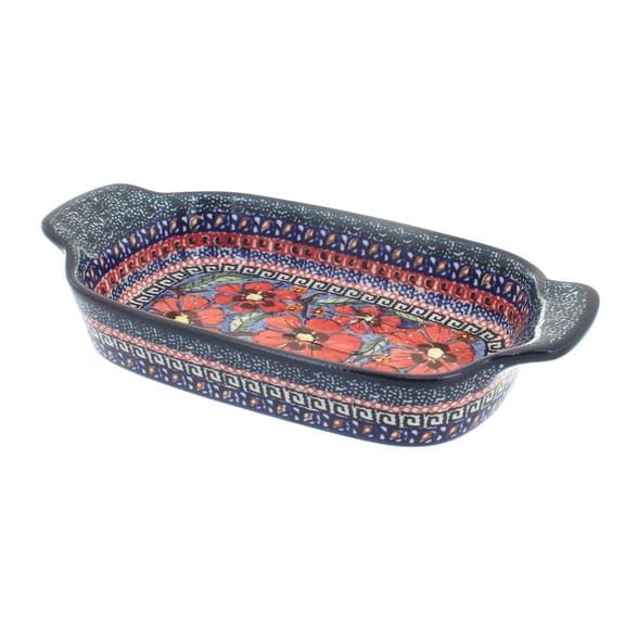 Blue Rose Polish Pottery Jungle Flower Rectangular Serving Dish