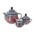 thumbnail image 1 of Blue Rose Polish Pottery Jungle Flower Three Piece Tea Set, 1 of 1