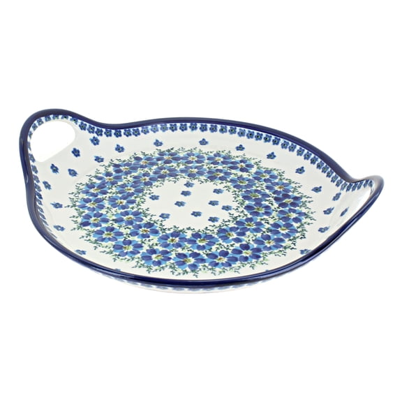 Blue Rose Polish Pottery Kalina Round Serving Tray with Handles