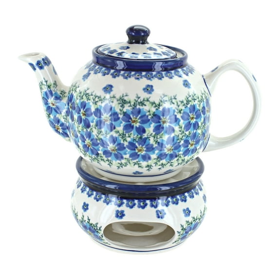 Blue Rose Polish Pottery Kalina Teapot with Warmer