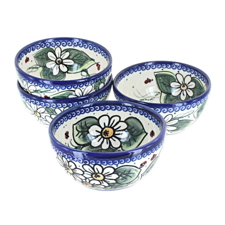 Blue Rose Polish Pottery Ladybug 4 PC Dessert Bowl Set