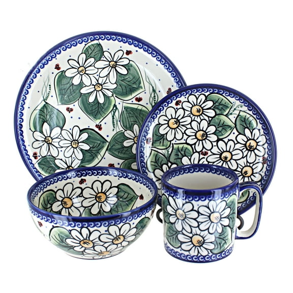 Blue Rose Polish Pottery Ladybug 4 Piece Place Setting - Service for 1