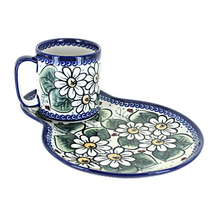 Blue Rose Polish Pottery Ladybug Breakfast Plate with Mug