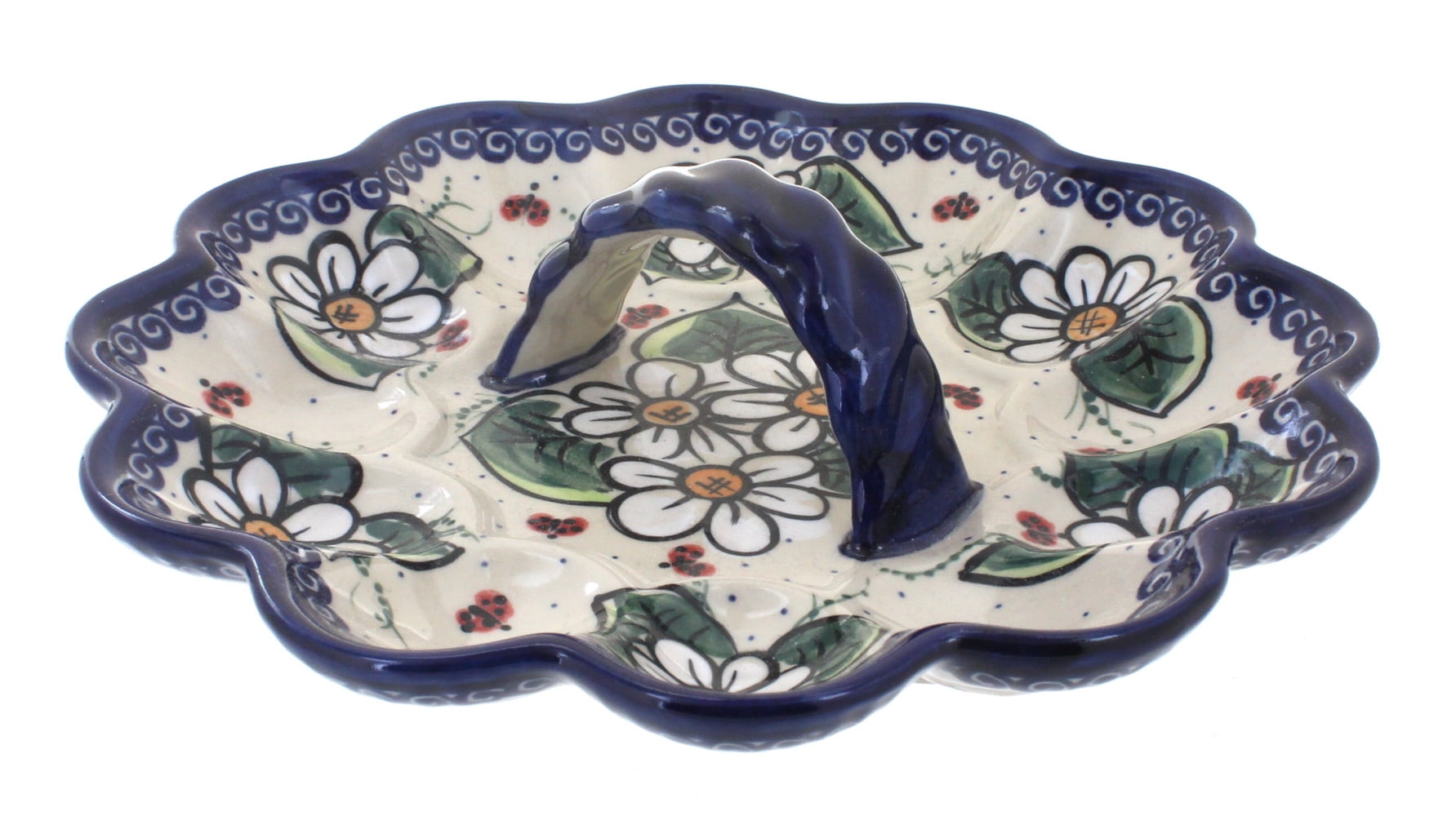 Blue Rose Polish Pottery Ladybug Egg Plate