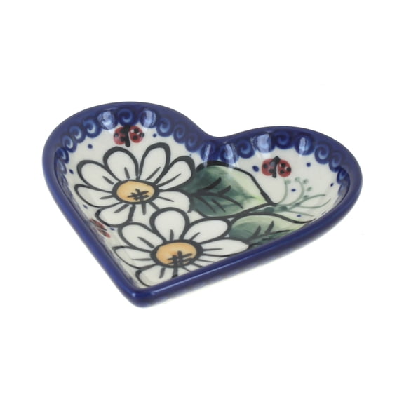 Blue Rose Polish Pottery Ladybug Heart Dish