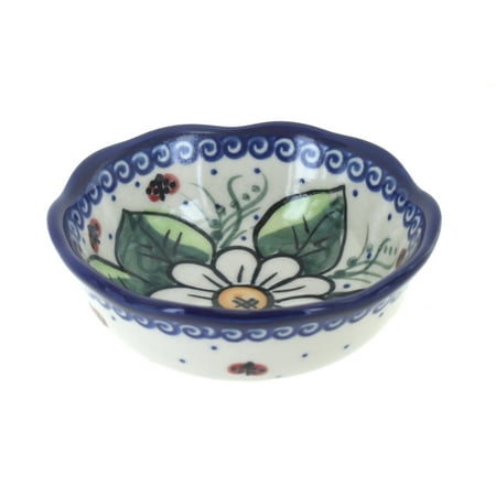 Blue Rose Polish Pottery Ladybug Small Scallop Bowl