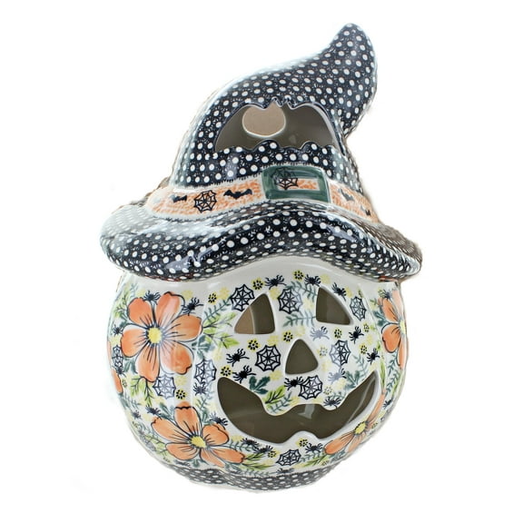 Blue Rose Polish Pottery Large Scarecrow Pumpkin Luminary