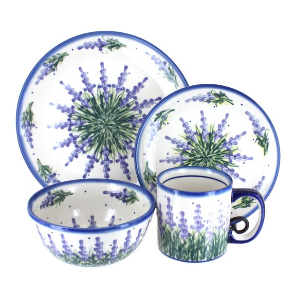 Blue Rose Polish Pottery Lavender Fields 4 PC Place Setting - Service for 1