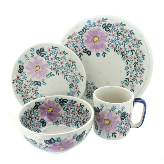 Blue Rose Polish Pottery Lilac Garden 4 Piece Place Setting - Service for 1