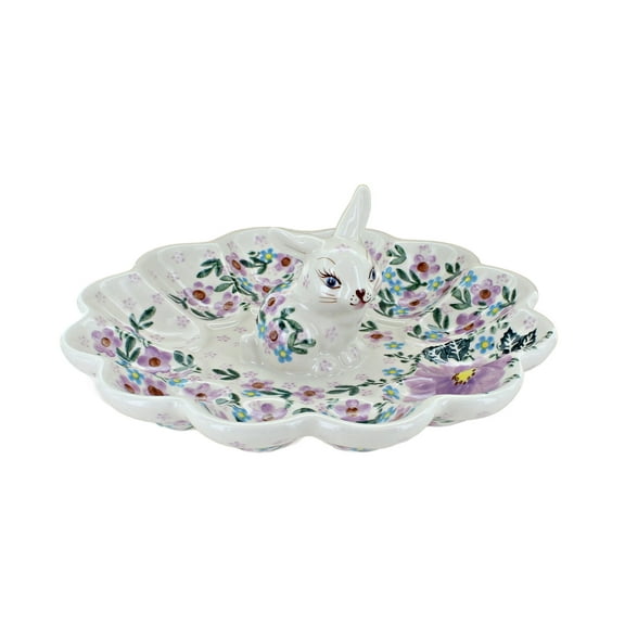 Blue Rose Polish Pottery Lilac Garden Bunny Egg Plate