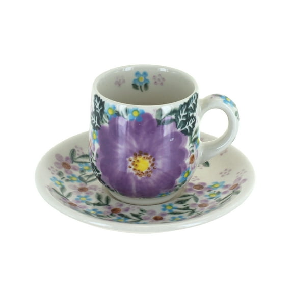 Blue Rose Polish Pottery Lilac Garden Espresso Cup & Saucer