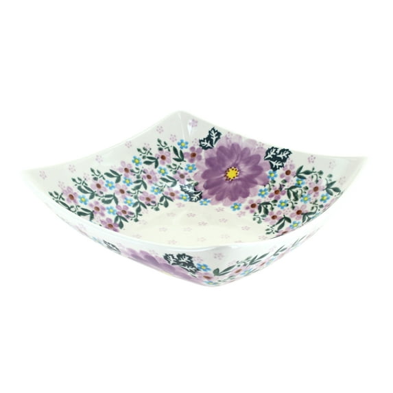 Blue Rose Polish Pottery Lilac Garden Square Serving Dish