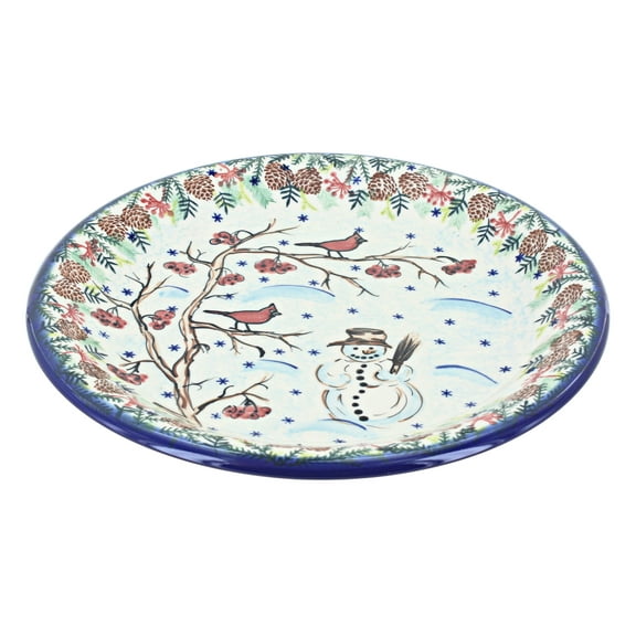 Blue Rose Polish Pottery Little Snowman Dinner Plate