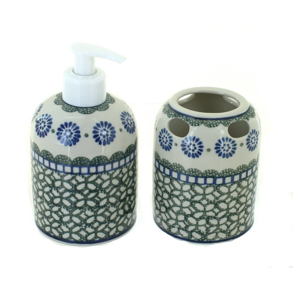 Blue Rose Polish Pottery Maia Soap Dispenser & Toothbrush Holder