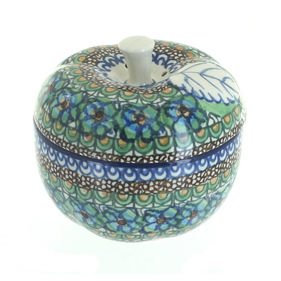 Blue Rose Polish Pottery Mardi Gras Apple Baker