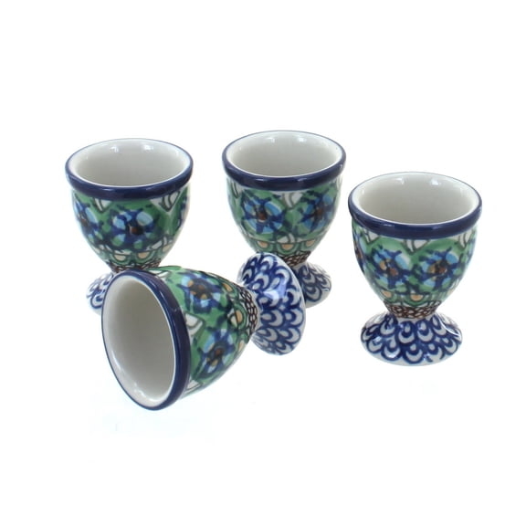 Blue Rose Polish Pottery Mardi Gras Egg Cup Set