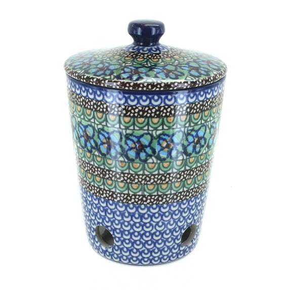 Blue Rose Polish Pottery Mardi Gras Garlic Keeper