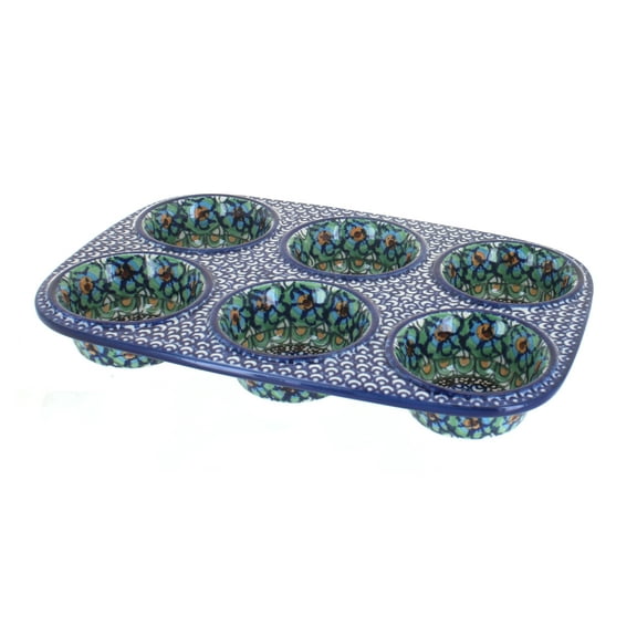 Blue Rose Polish Pottery Mardi Gras Muffin Pan