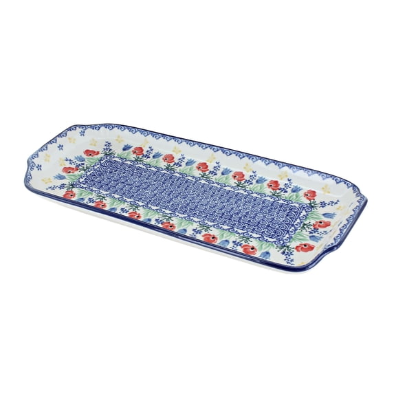 Blue Rose Polish Pottery Memory Garden Bread Tray