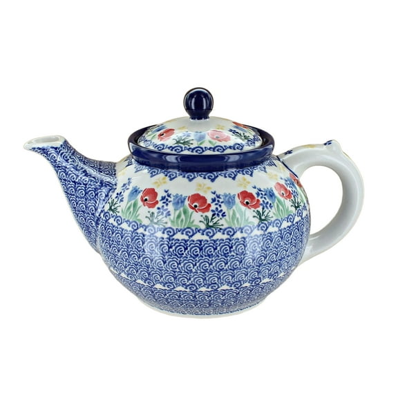 Blue Rose Polish Pottery Memory Garden Medium Teapot