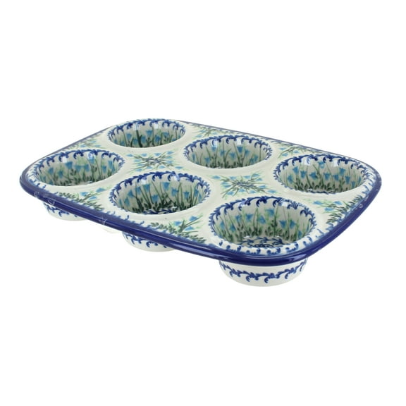 Blue Rose Polish Pottery Misty Muffin Pan