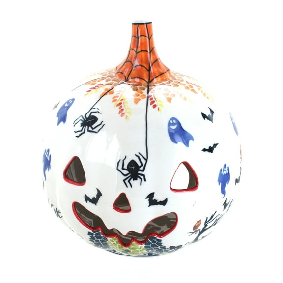 Blue Rose Polish Pottery Monster Mash Pumpkin Luminary