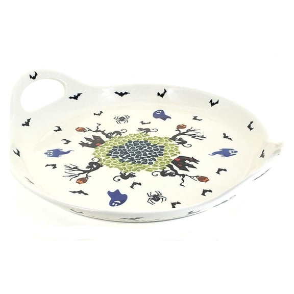 Blue Rose Polish Pottery Monster Mash Round Tray with Handles
