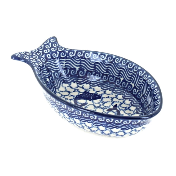 Blue Rose Polish Pottery Mosaic Beach Medium Fish Dish