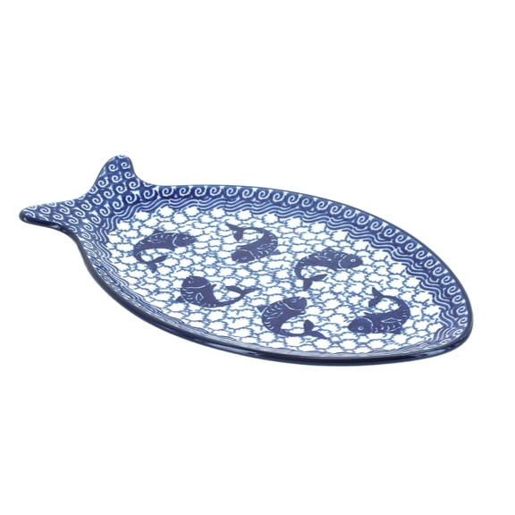 Blue Rose Polish Pottery Mosaic Beach Small Fish Platter