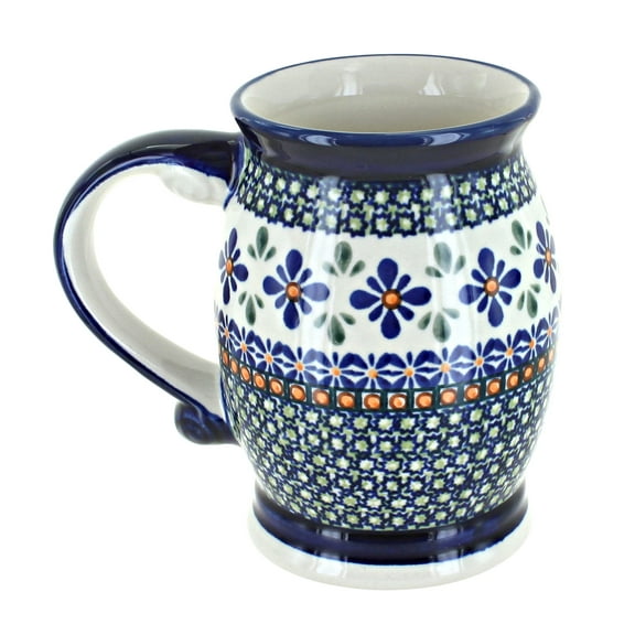 Blue Rose Polish Pottery Mosaic Flower Beer Mug