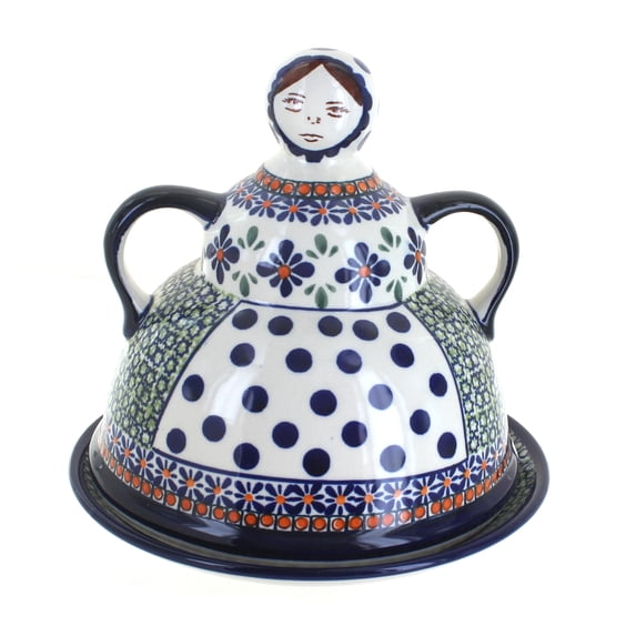 Blue Rose Polish Pottery Mosaic Flower Cheese Lady