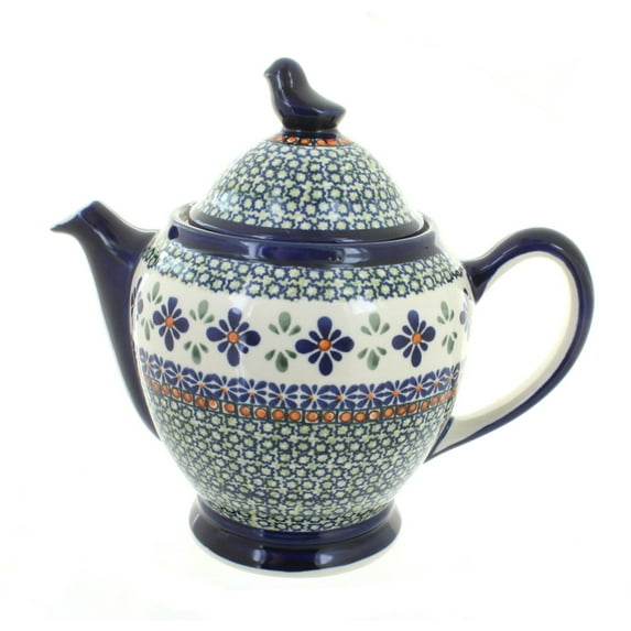 Blue Rose Polish Pottery Mosaic Flower Coffee Pot