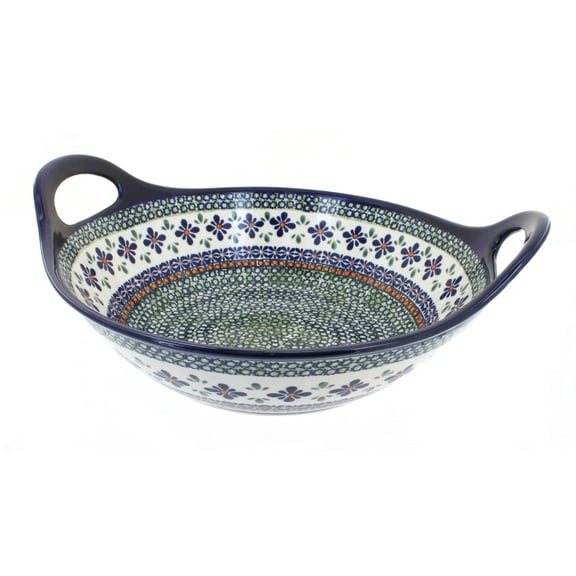 Blue Rose Polish Pottery Mosaic Flower Deep Bowl with Handles