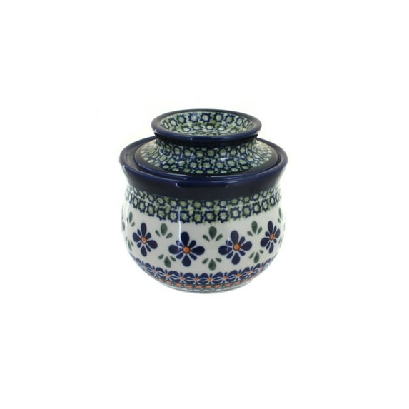 Blue Rose Polish Pottery Mosaic Flower French Butter Dish