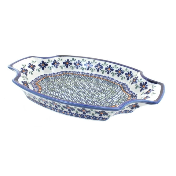 Blue Rose Polish Pottery Mosaic Flower Large Serving Tray