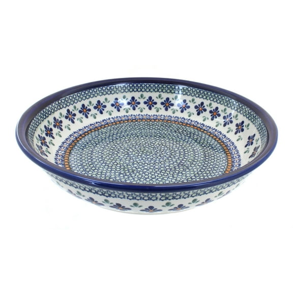 Blue Rose Polish Pottery Mosaic Flower Large Shallow Serving Bowl